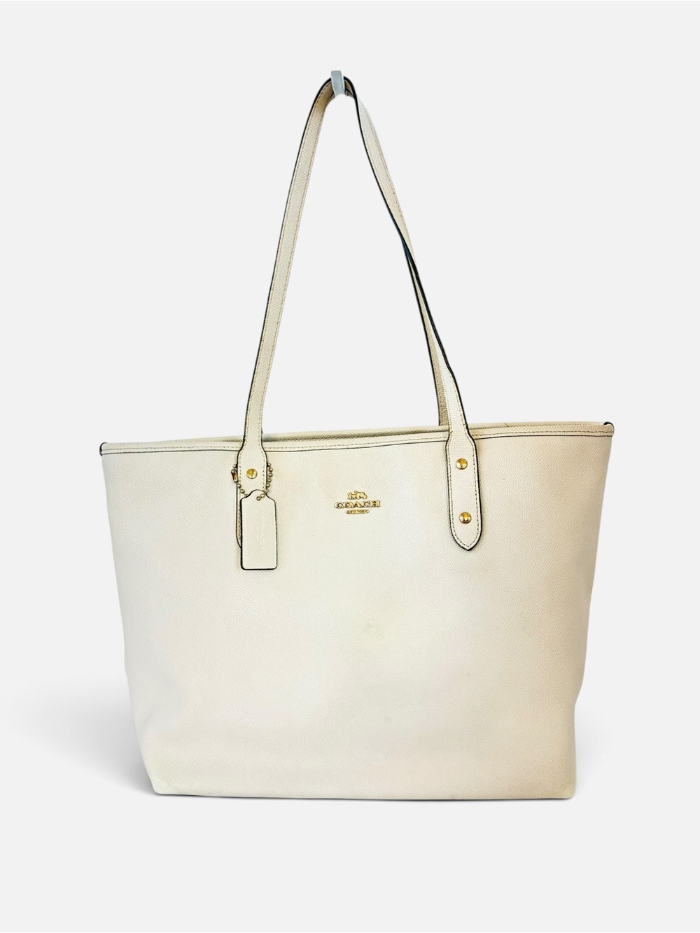 Coach Ivory Leather Tote with Yellow Charm - Picture 2 of 11